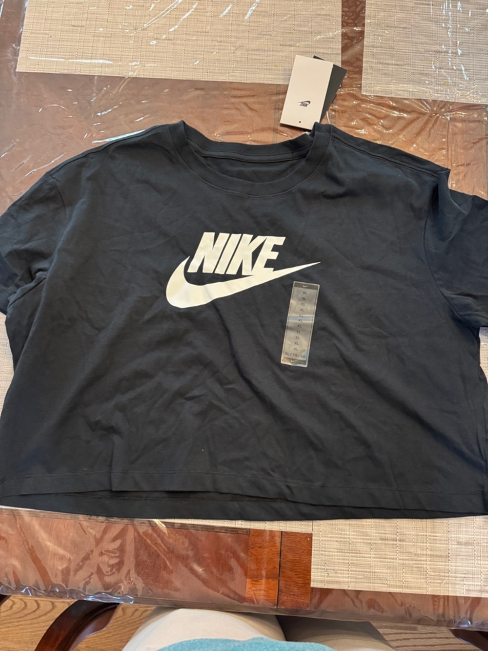 Nike Black Cropped Tee with White Swoosh